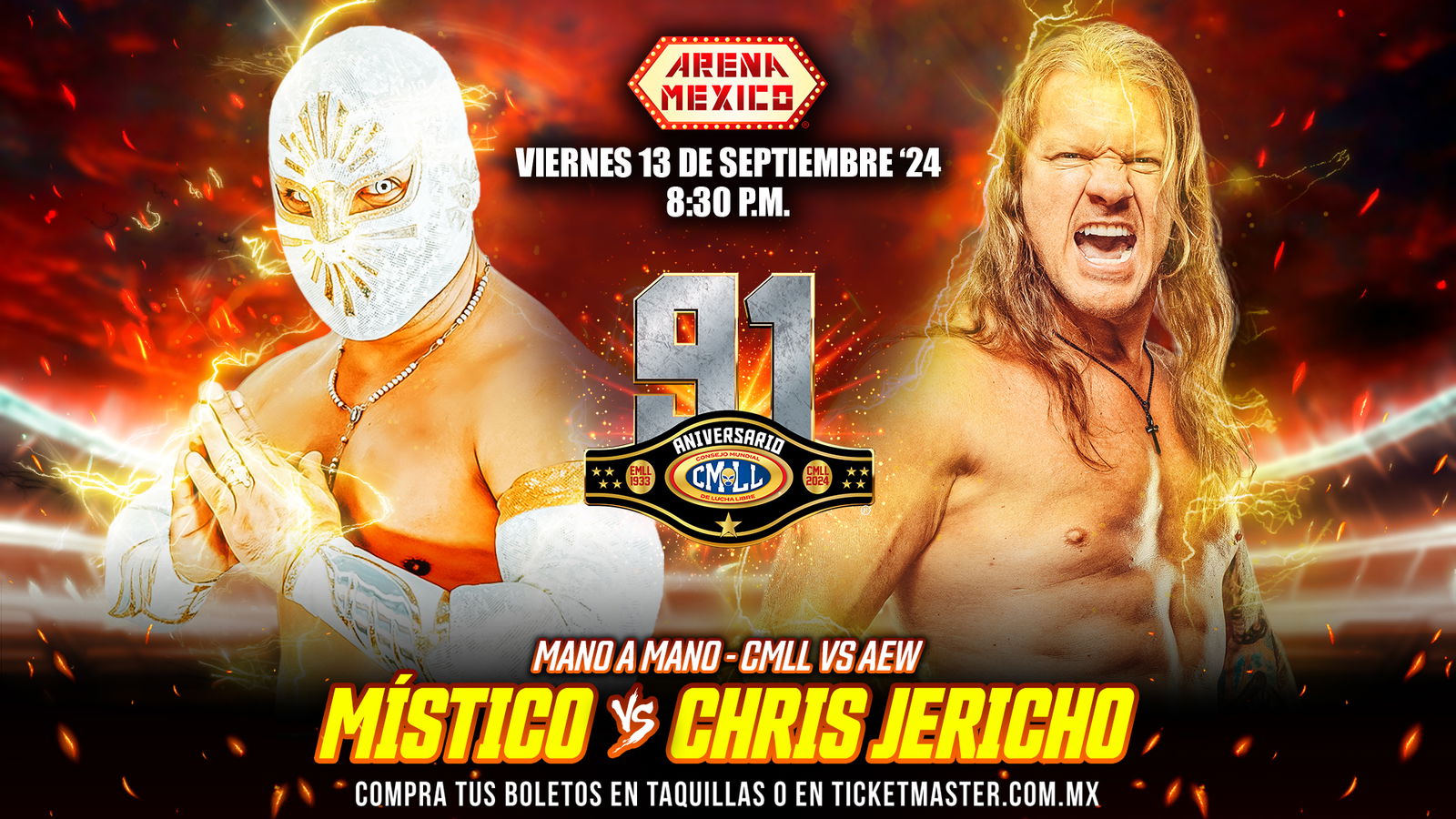 CMLL 91st Anniversary Live Results Mistico Vs Chris Jericho F4W WON